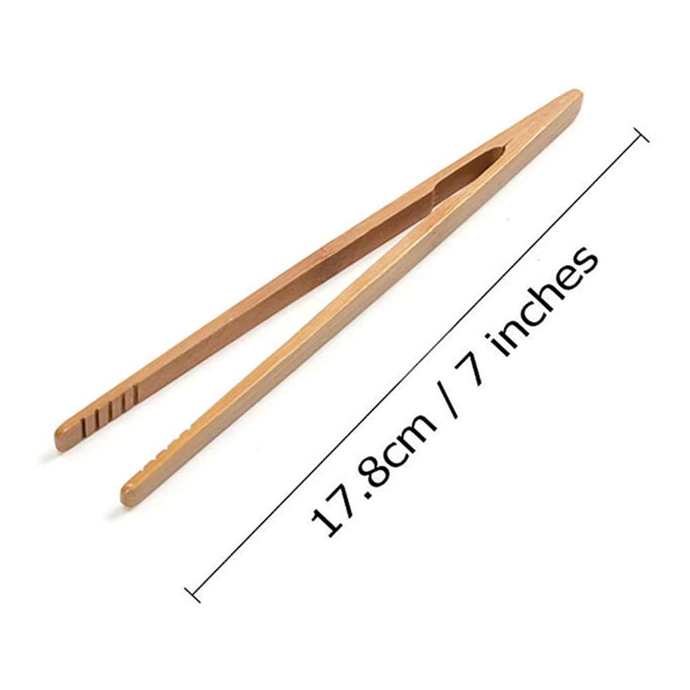 2 Pieces 7 Inch Bamboo Toaster Tongs, Natural Bamboo Wood Tongs For Toast Pickles Tea Cooking Kitchen Straight Tongs