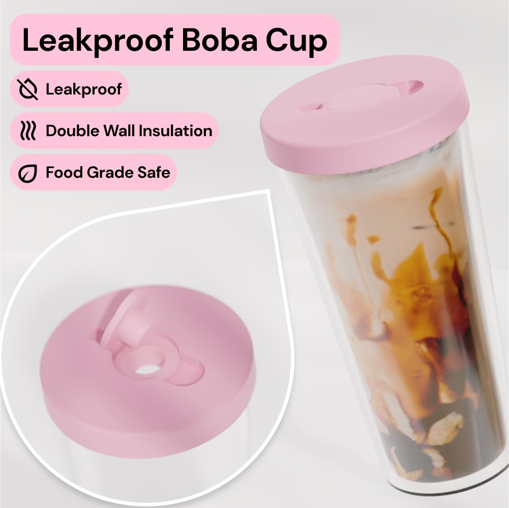 Dodoko Reusable Boba Cup And Straw Boba Tea Cup Bubble Tea Cup Reusable Iced Coffee Cup Cold Coffee Cup Smoothie Cup With Lid An