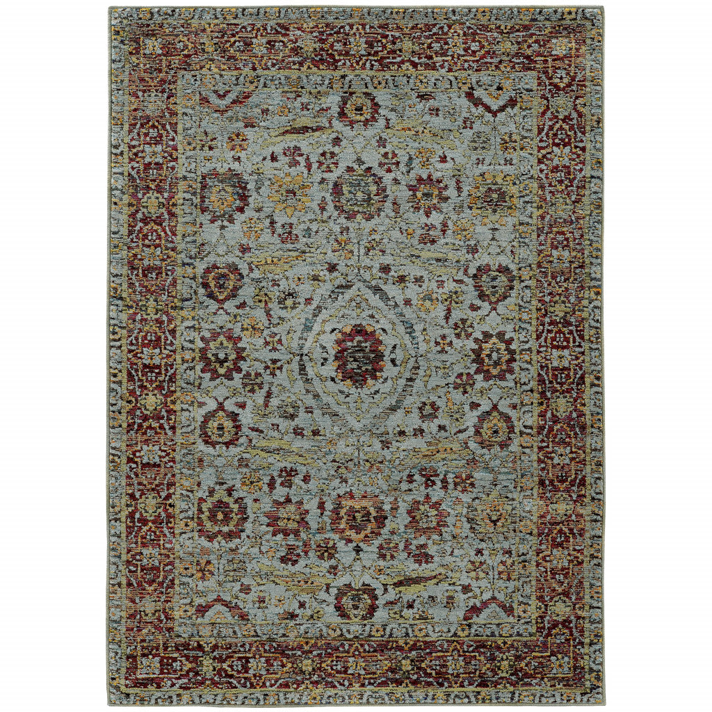 9 X 12 Blue Red green And gold Oriental Power Loom Stain Resistant Area Rug