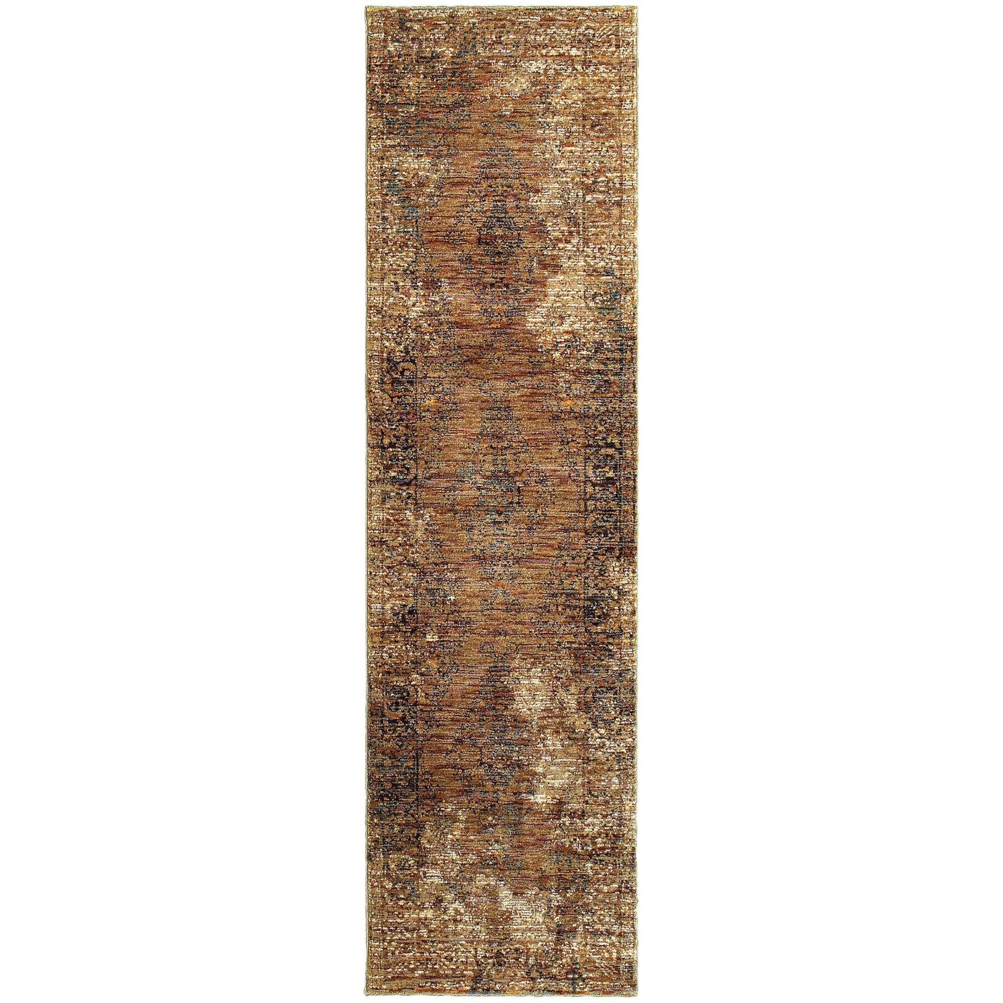 2 X 8 gold And Brown Oriental Power Loom Stain Resistant Runner Rug