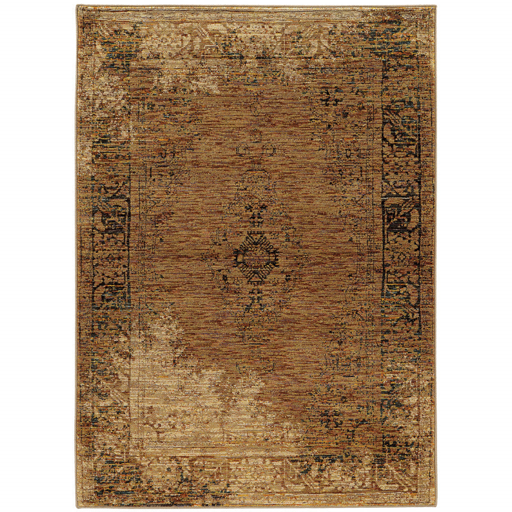 6 X 9 gold And Brown Oriental Power Loom Stain Resistant Area Rug