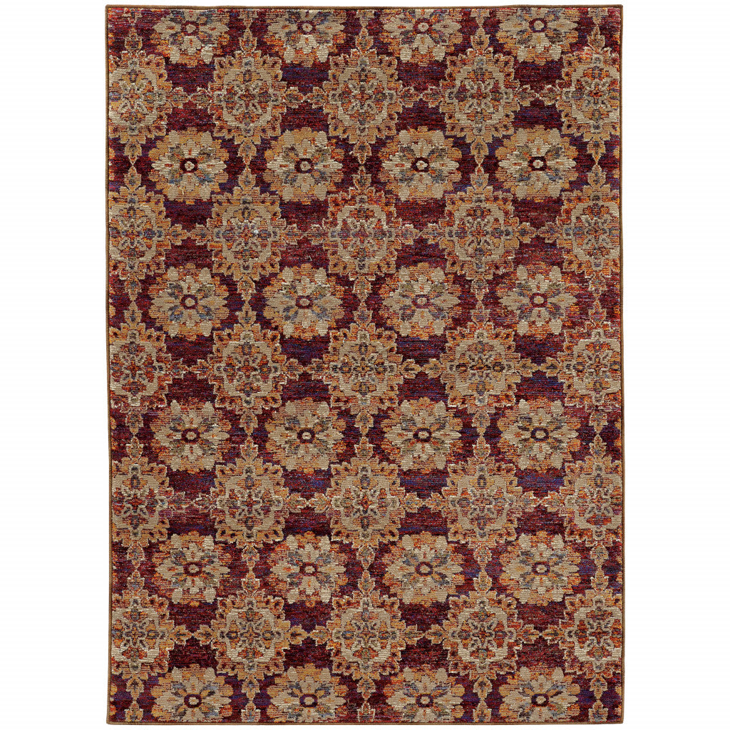 10 X 13 Red And gold Oriental Power Loom Stain Resistant Area Rug