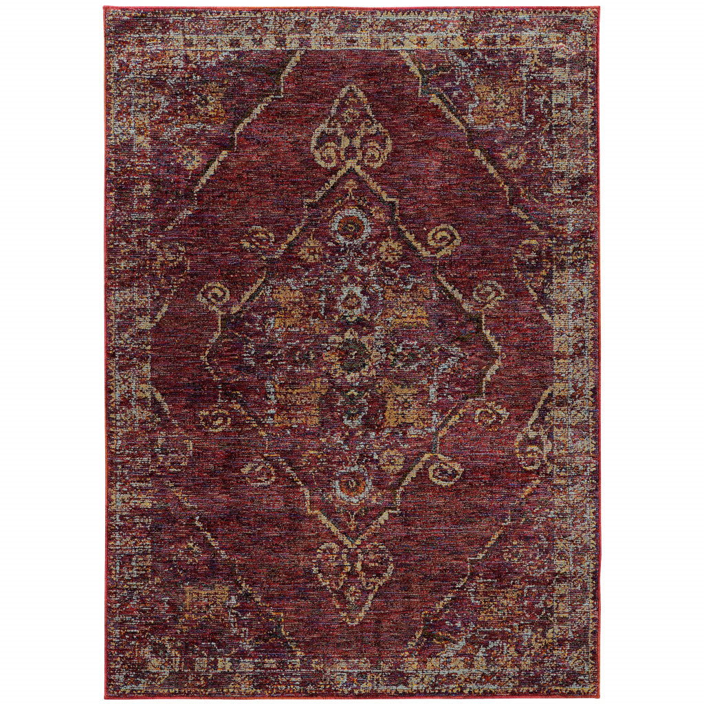 6 X 9 Red And gold Oriental Power Loom Stain Resistant Area Rug