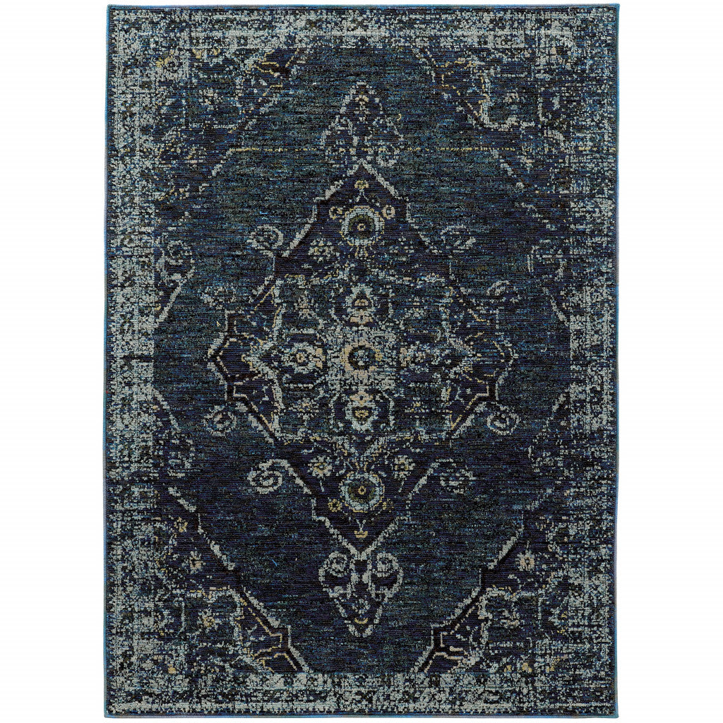 6 X 9 Blue And Brown Oriental Power Loom Stain Resistant Area Rug