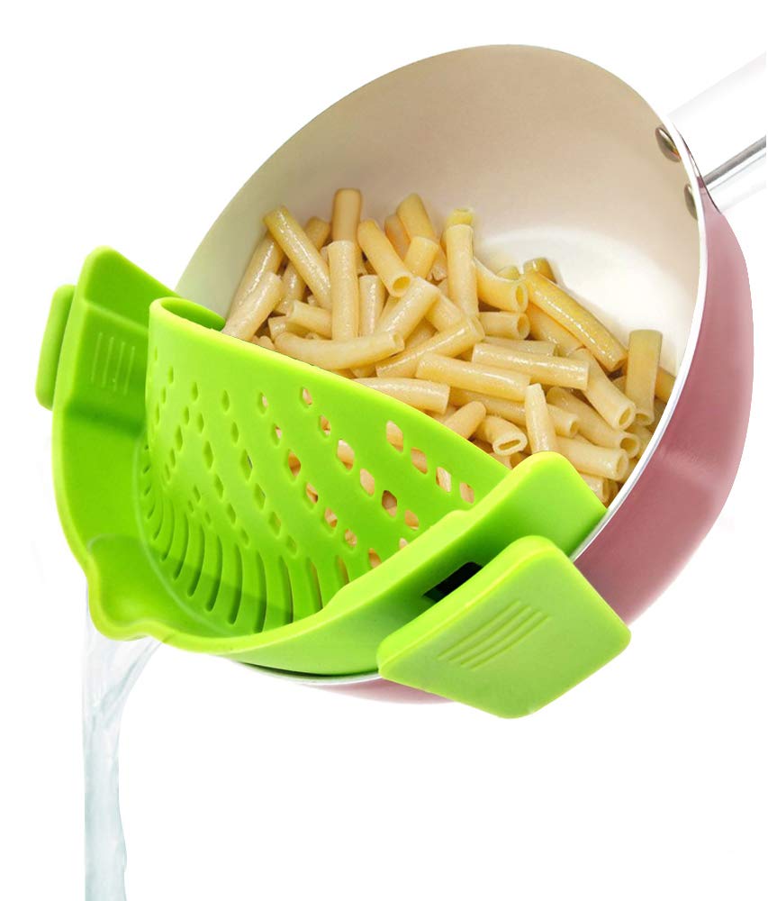Yevior Clip On Strainer For Pots Pan Pasta Strainer, Silicone Food Strainer Hands-Free Pan Strainer, Clip-On Kitchen Food Strain