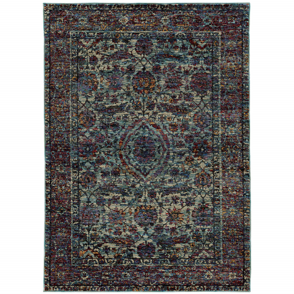 8 X 10 Blue And Purple Oriental Power Loom Stain Resistant Area Rug