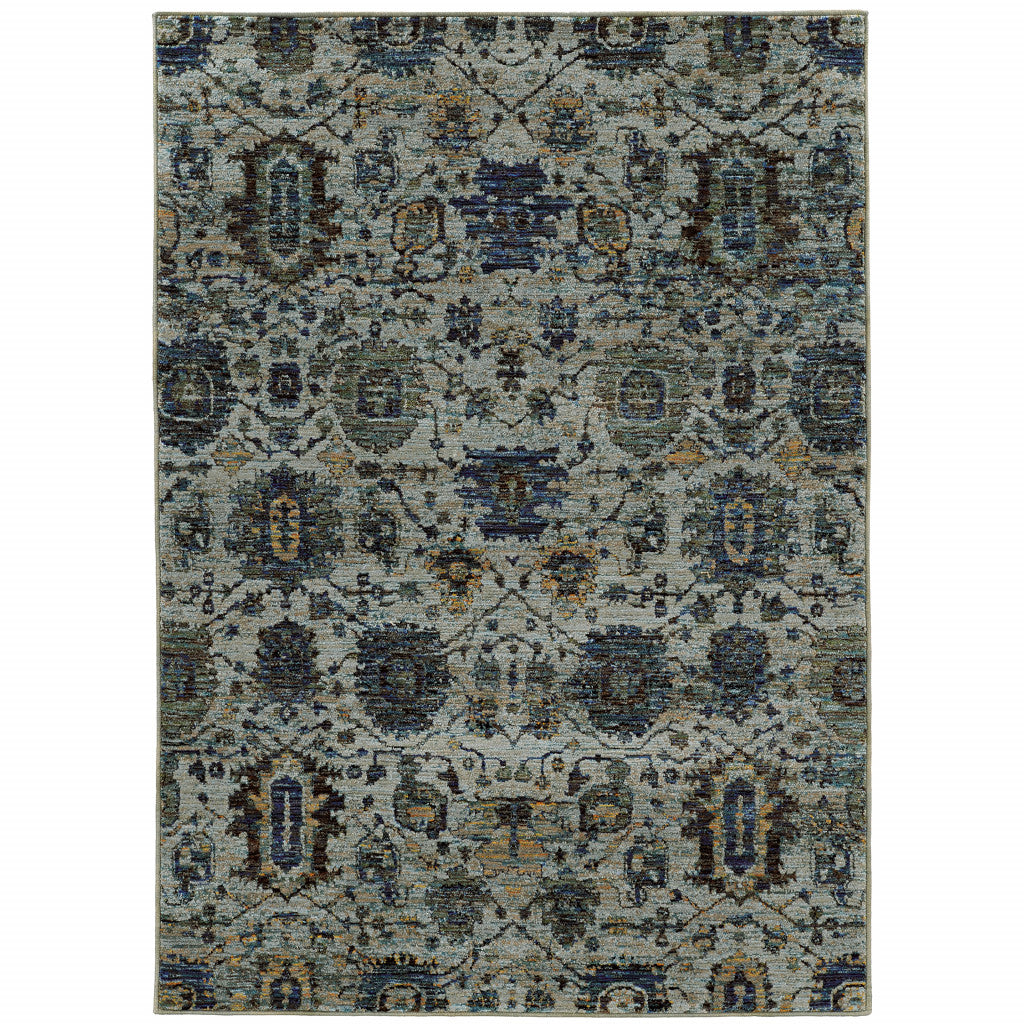 8 X 10 Blue And Navy Oriental Power Loom Stain Resistant Area Rug