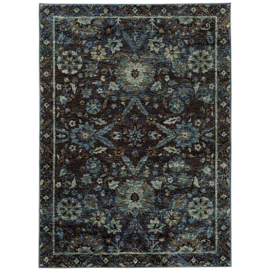 2 X 3 Navy And Blue Oriental Power Loom Stain Resistant Area Rug