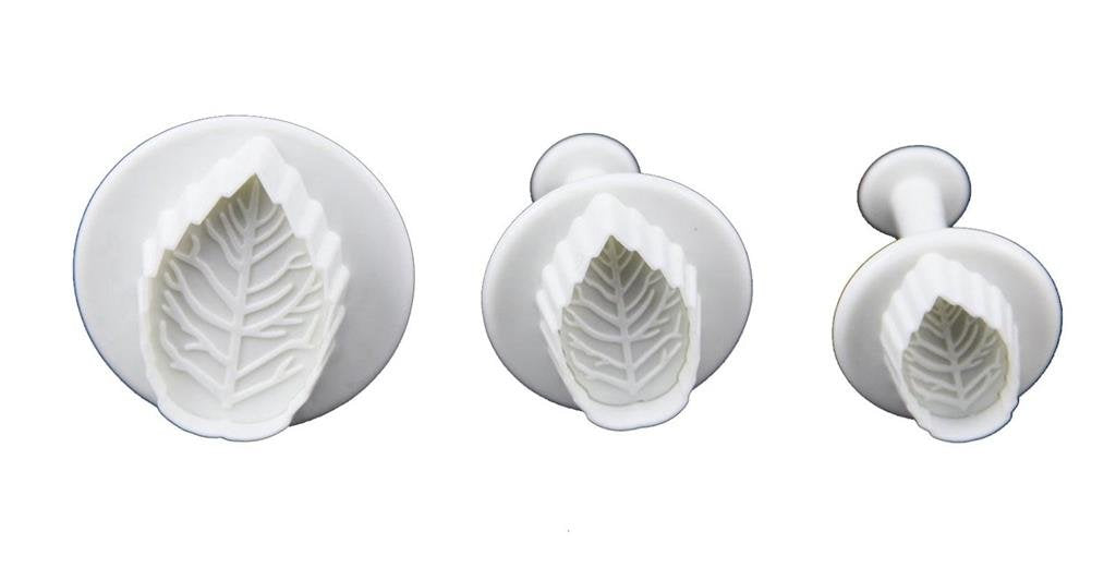 La Tartelette Veined Rose Leaf Plunger Cutter Cake Decorating Fondant Tool, White, Set Of 3