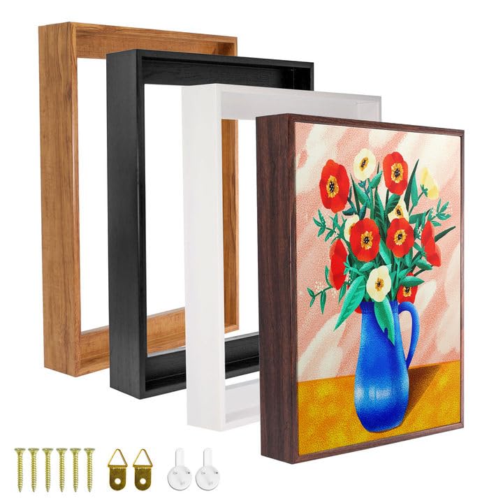 Wood-Look Floating Frame For 12X16 Canvas Wall Art, 1.25 Depth, Horizontal Or Vertical Display, Home Office Wall Decor (Black)