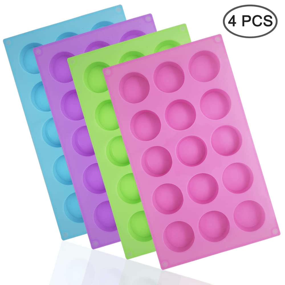 4 Psc Cylinder Silicone Molds, Senhai 15 Hole Silicone Molds For Chocolate Cake Candy Soap Muffins Brownie Pudding Baking