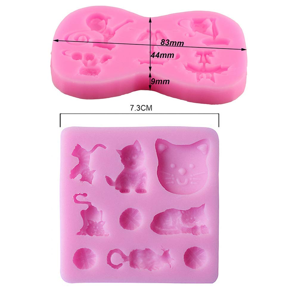 2Pcs/Set Little Cat Shape Silicone Fondant Mold Kitty Kitten Chocolate Candy Gumpaste Mould Cupcake Cake Decorating Tools Polyme