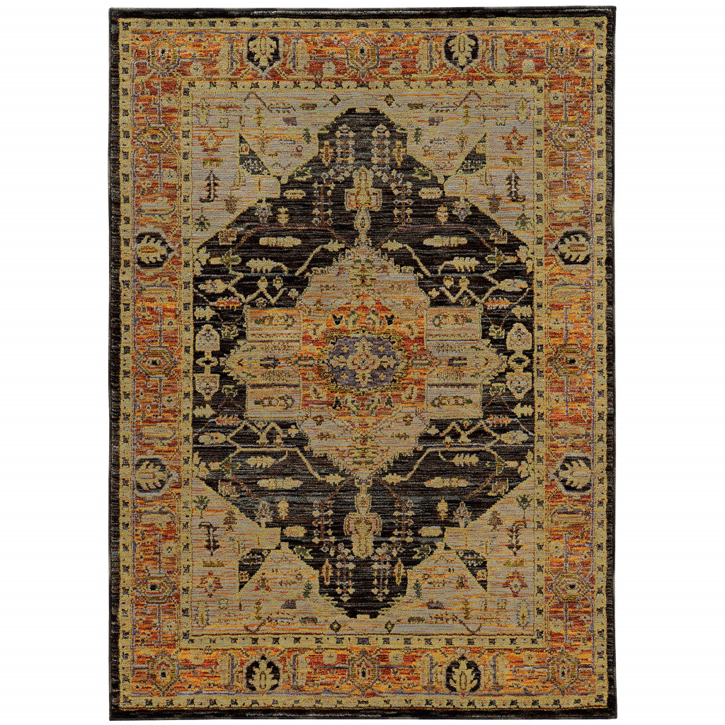 8 X 10 gold Brown grey Rust green And Purple Oriental Power Loom Stain Resistant Area Rug