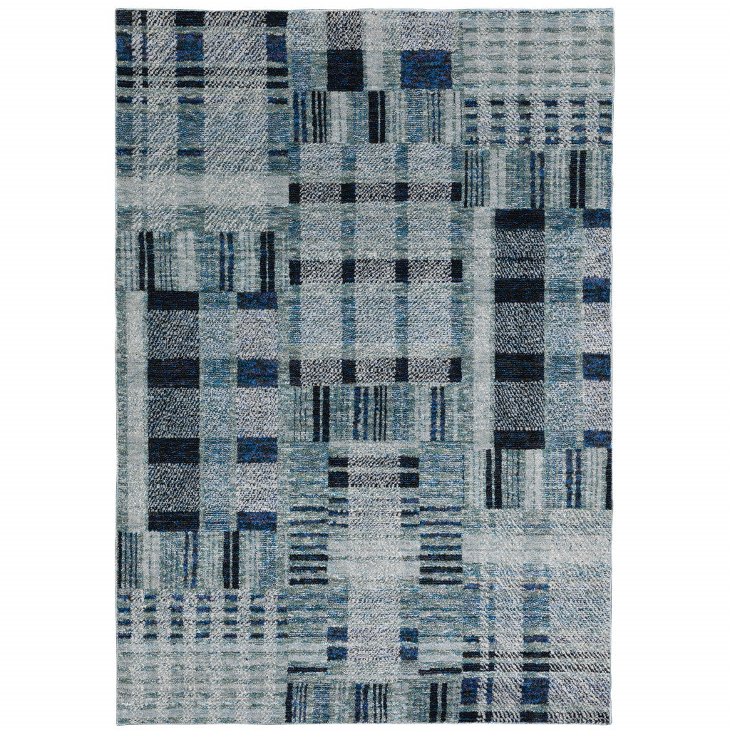 2 X 3 Blue geometric Power Loom Stain Resistant Area Rug