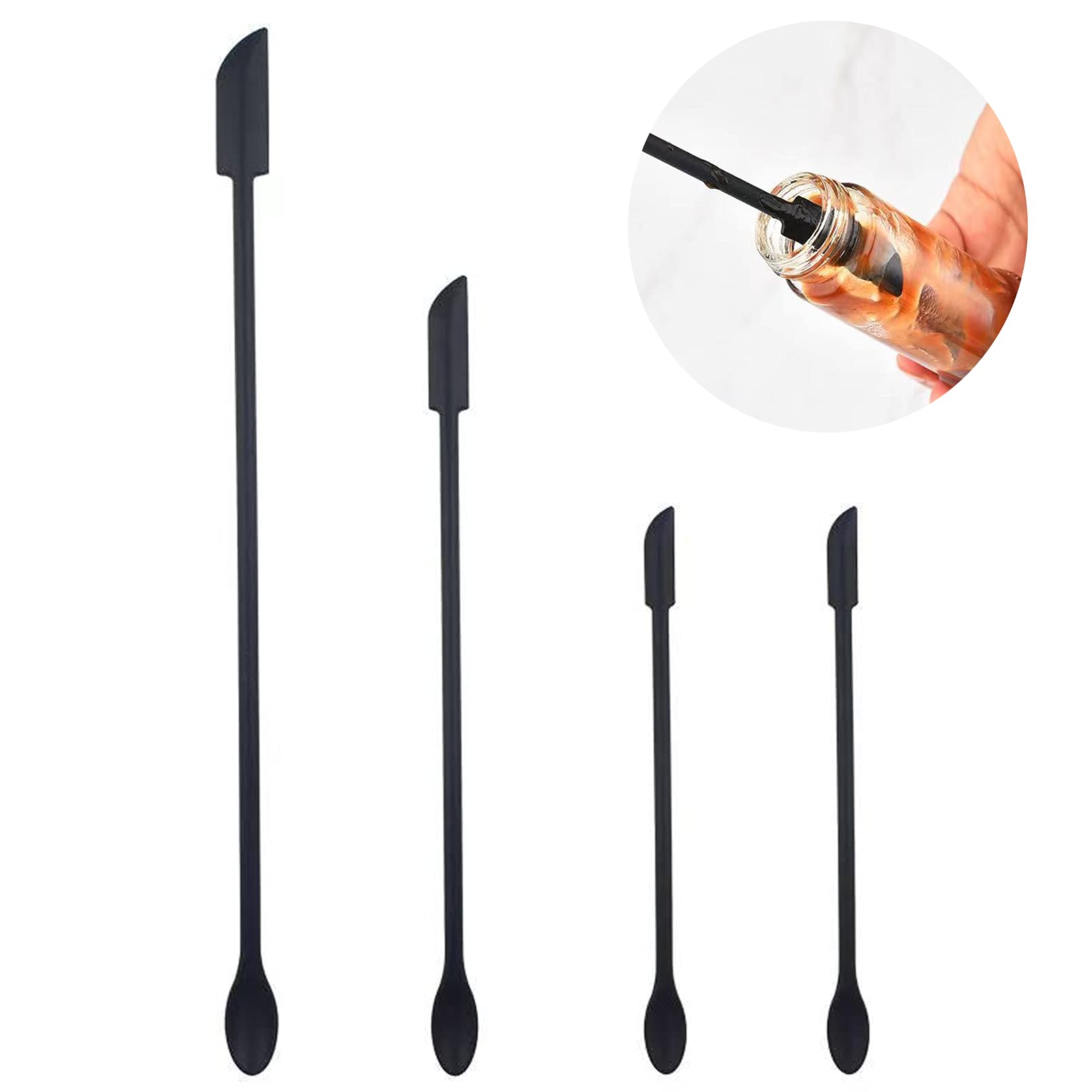 4 Pieces Mini Silicone Spatula Set, Small Rubber Spatula For Makeup, Thin Jar Scraper For Kitchen(4, Black)