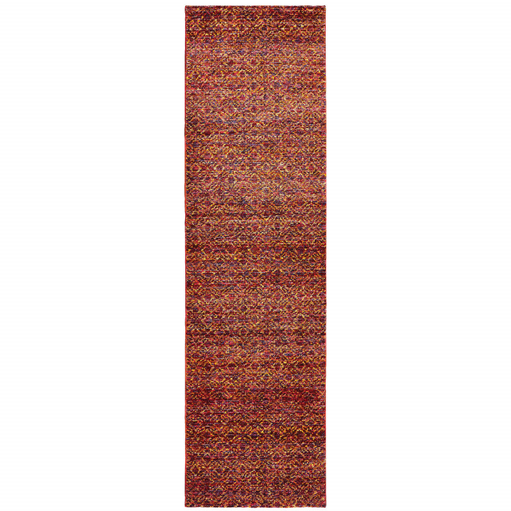 2 X 8 Red gold And Blue geometric Power Loom Stain Resistant Runner Rug