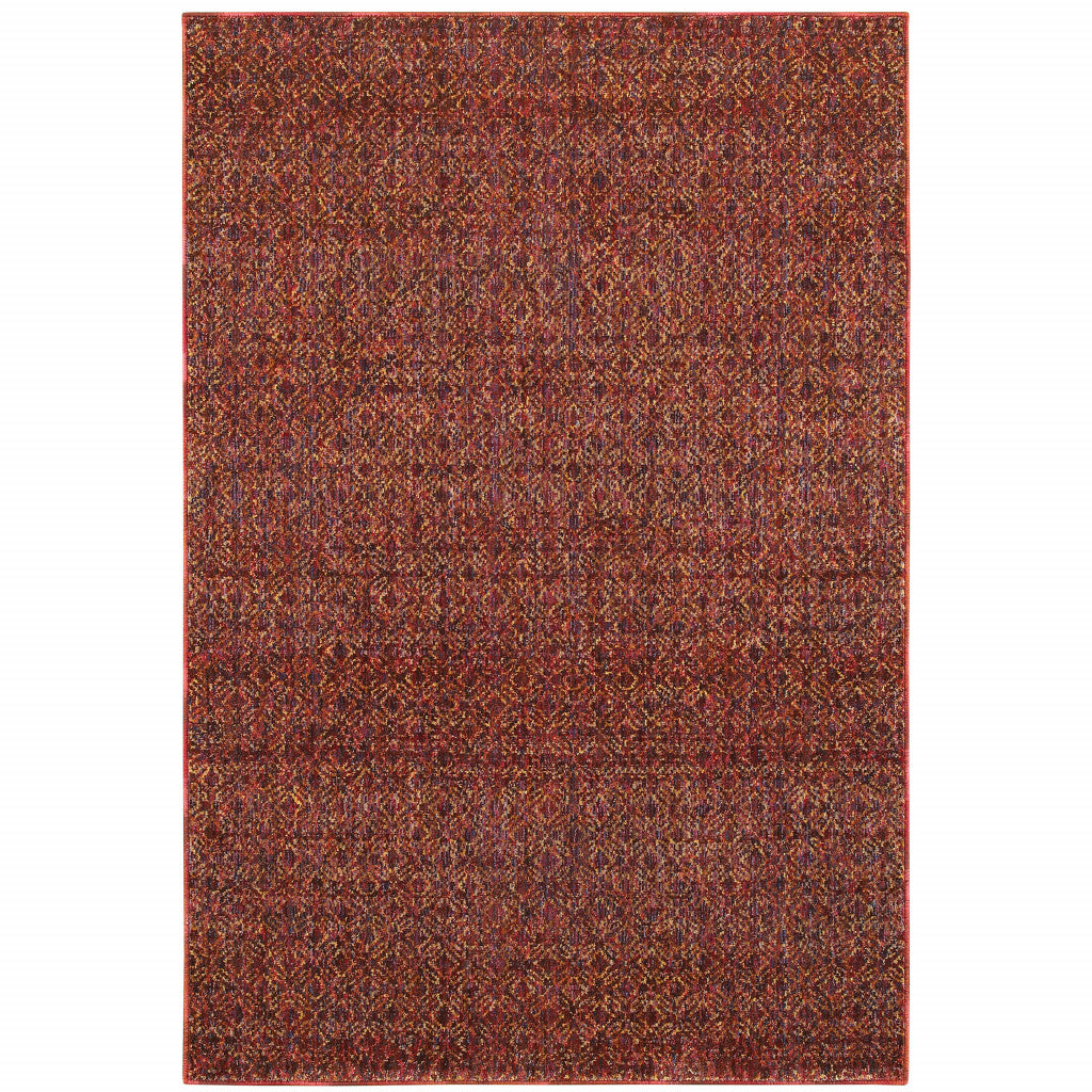 3 X 5 Red gold And Blue geometric Power Loom Stain Resistant Area Rug