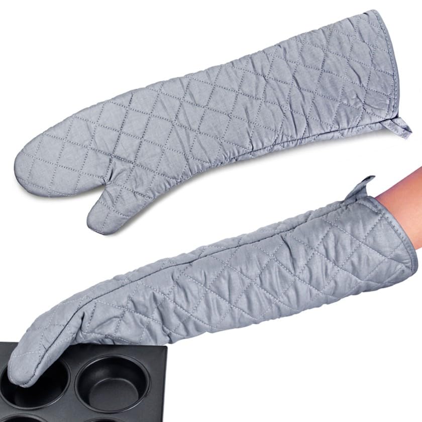 Linwnil Extra Long 23 Inch Heat Resistant Oven Gloves New Cotton Oven Mitts Kitchen Gloves High Temperature Cooking Tool BBQ Glo