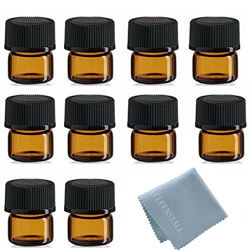 Elfenstall- 100Pcs 1Ml (1/4 Dram) Amber Mini Glass Bottle 1Cc Amber Sample Vial Small Essential Oil Bottle Travel Must + 1Pc Gla