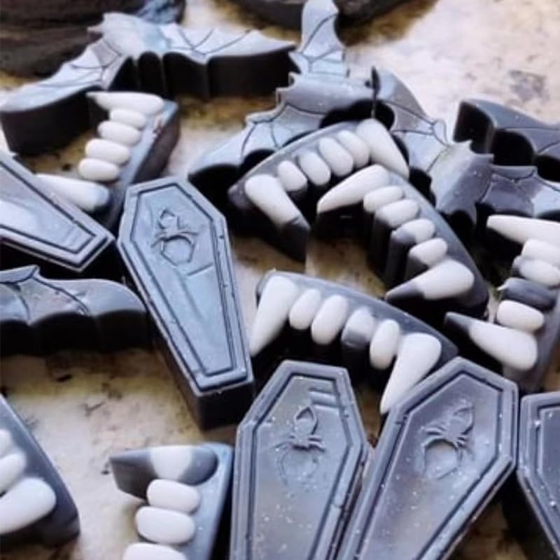 Eduee Silicone Chocolate Molds Halloween Candy Molds Vampire Teeth Rip Gravestone Moon Shape Ice Cube Molds Set Of 2