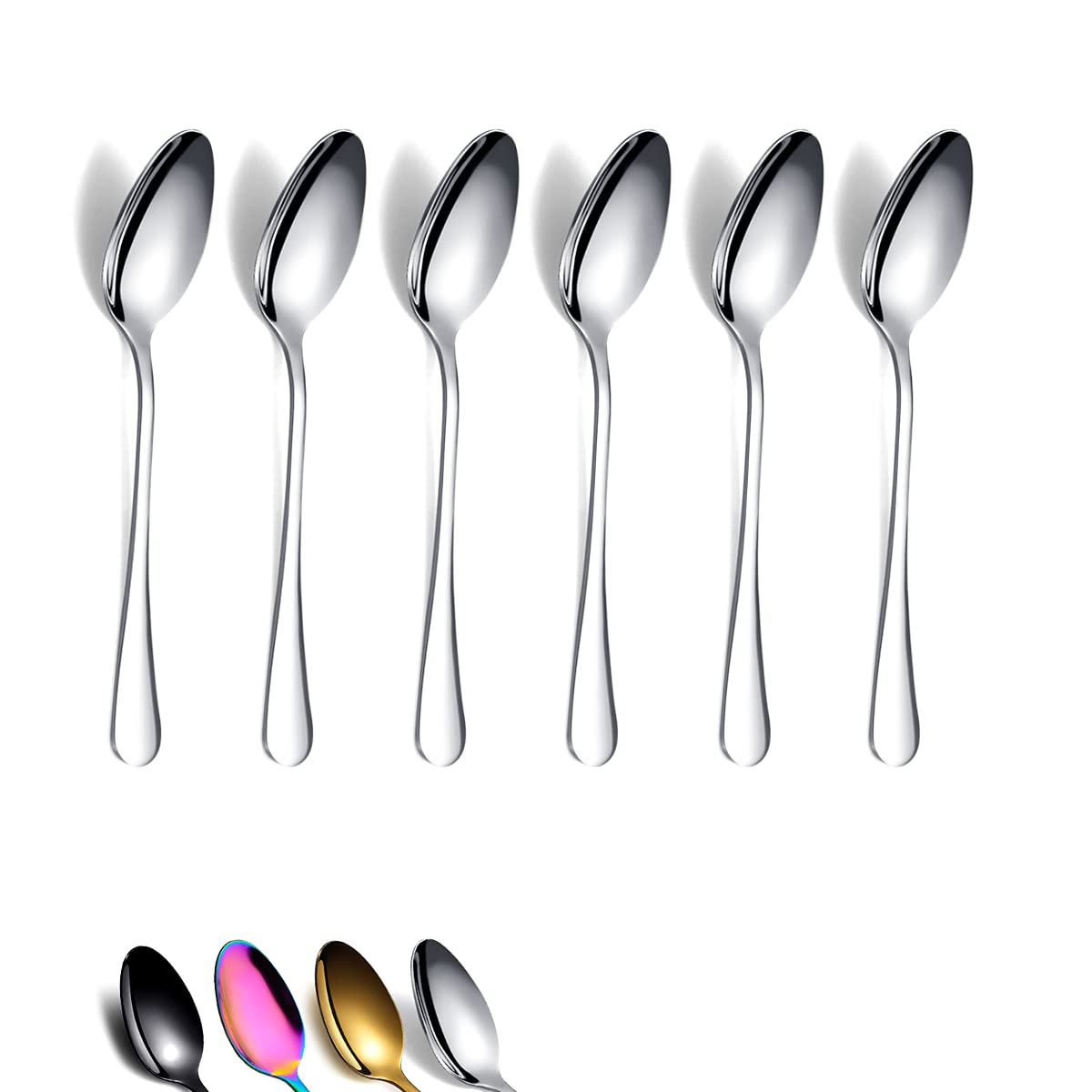 Berglander Teaspoons 6.5'' Set Of 6, Stainless Steel Shiny Polish Tea Spoons Silverware, Tea Spoon Small Dessert Spoon Teaspoon