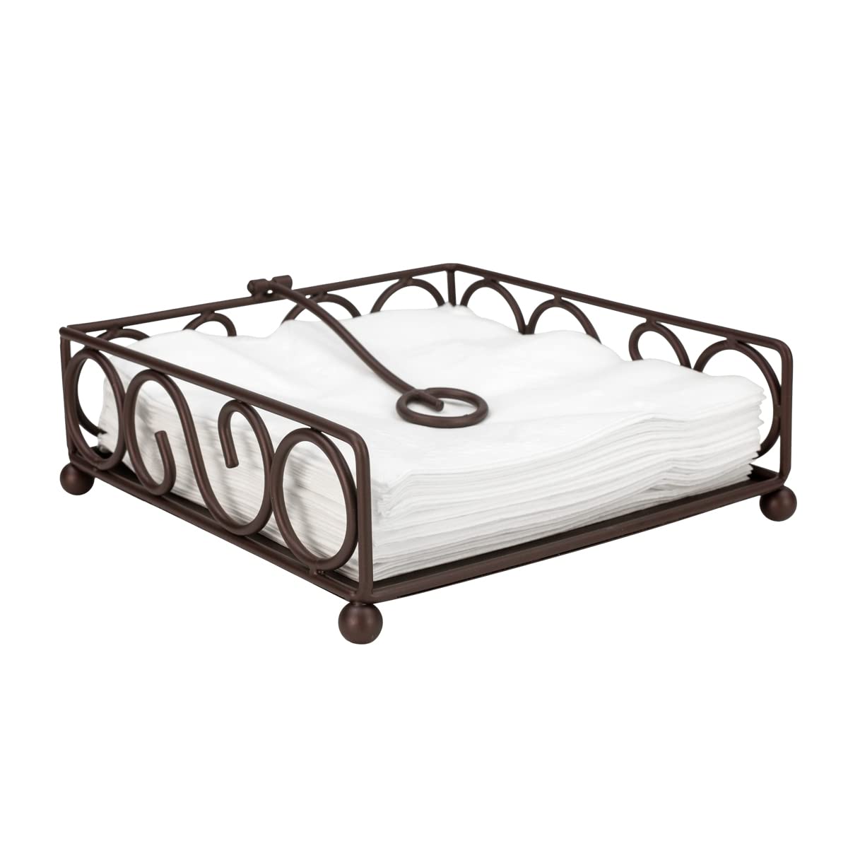 Napkin Holder For Table, By Home Basics (Bronze) | Napkin Holders For Kitchen | Scroll Design Table Napkin Holder With Stopper M