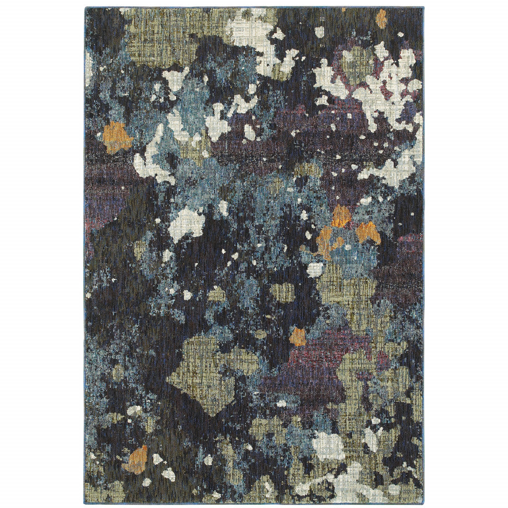 3 X 5 Navy And green Abstract Power Loom Stain Resistant Area Rug