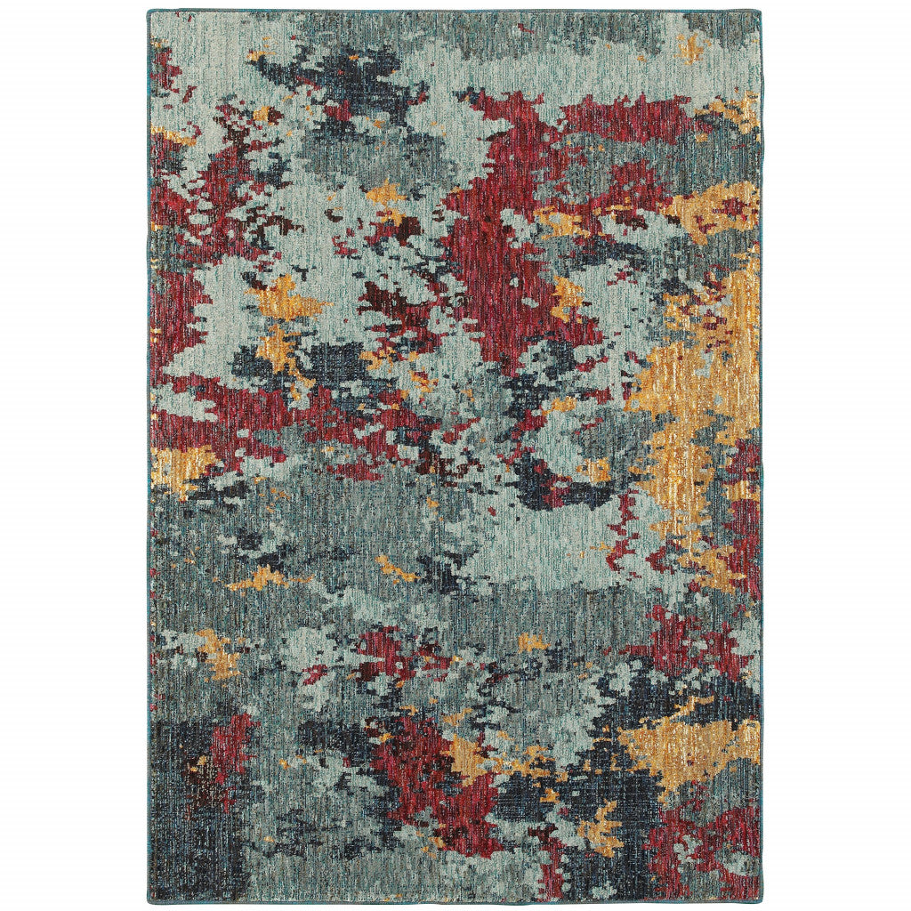 2 X 3 Blue And Red Abstract Power Loom Stain Resistant Area Rug