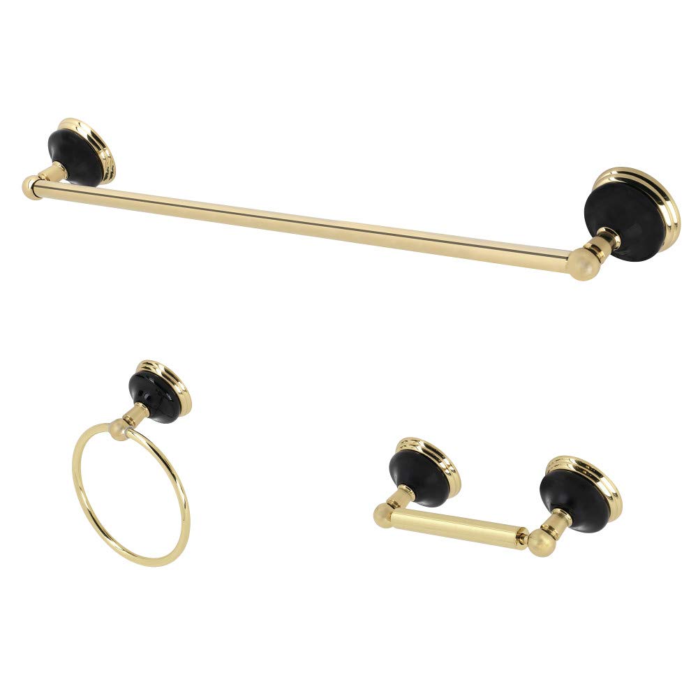 Kingston Brass BAK911148PB Water Onyx 3-Piece Bathroom Accessory Set  Polished Brass