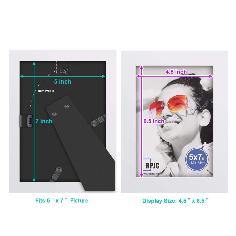RPJC 5x7 Inch Picture Frame Made of Solid Wood High Definition Glass for Table Top Display and Wall Mounting Photo Frame White