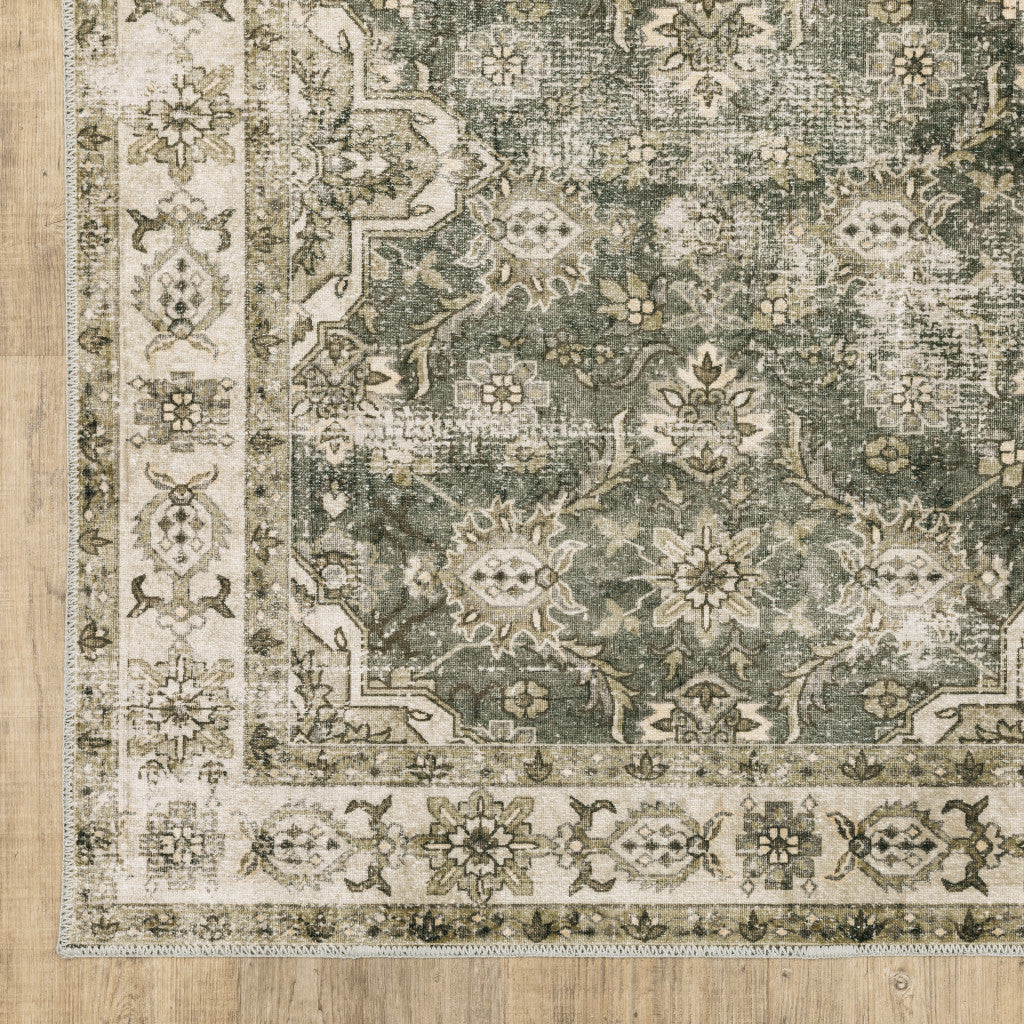 8 X 10 Blue And Beige Oriental Printed Stain Resistant Non Skid Area Rug