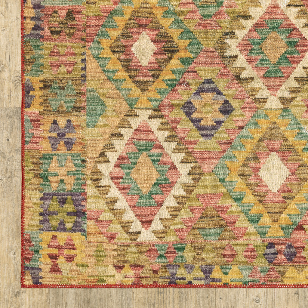 4 X 6 gold Orange Brown Red green Purple And Beige Southwestern Printed Stain Resistant Non Skid Area Rug