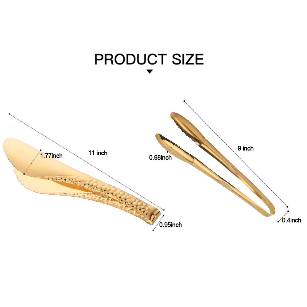 Iaxsee 2-Pack 9 Inch Stainless Steel Gold Salad Tongs, Non-Slip & Easy Grip Smart Locking Clip Handy Utensil For Cooking, Servin