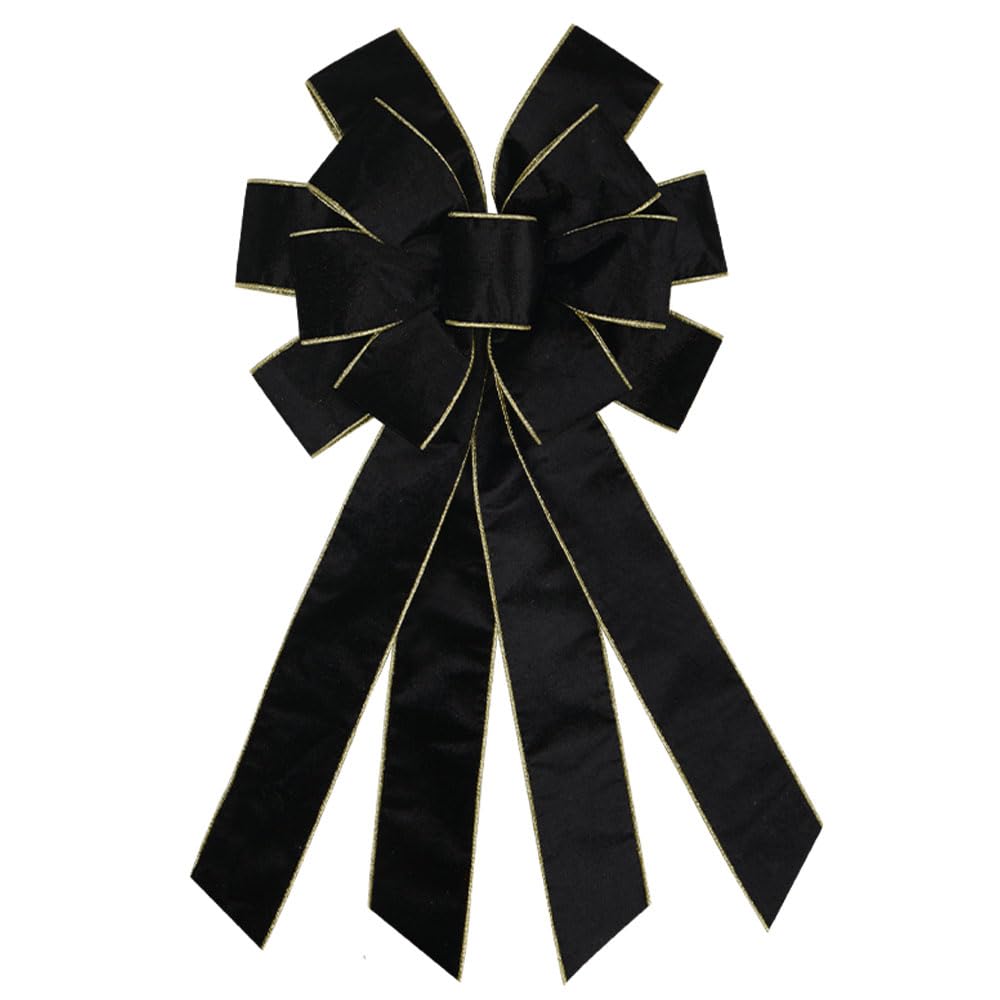 Large Christmas Bow for Wreath 20 * 11inch Vintage Black Wreath Bow Golden Edged Black Velvet Tree Topper Ornament Decorative Bo