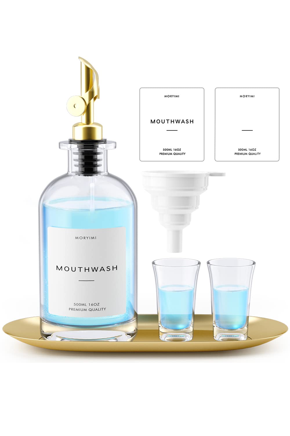 Moryimi Mouthwash Dispenser, 16Oz Glass Mouthwash Decanter For Bathroom, Mouth Wash Container Mouthwash Bottle With Pour Spout,