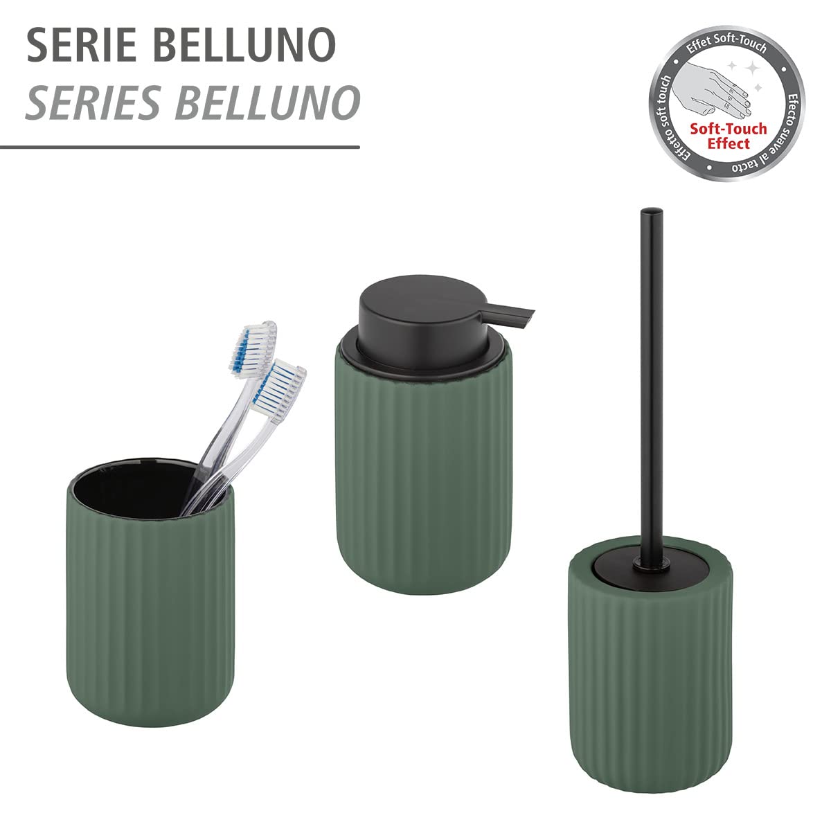 WENKO Belluno green ceramic Toilet Brush Holder  11 5 x 42 x 11 5 cm