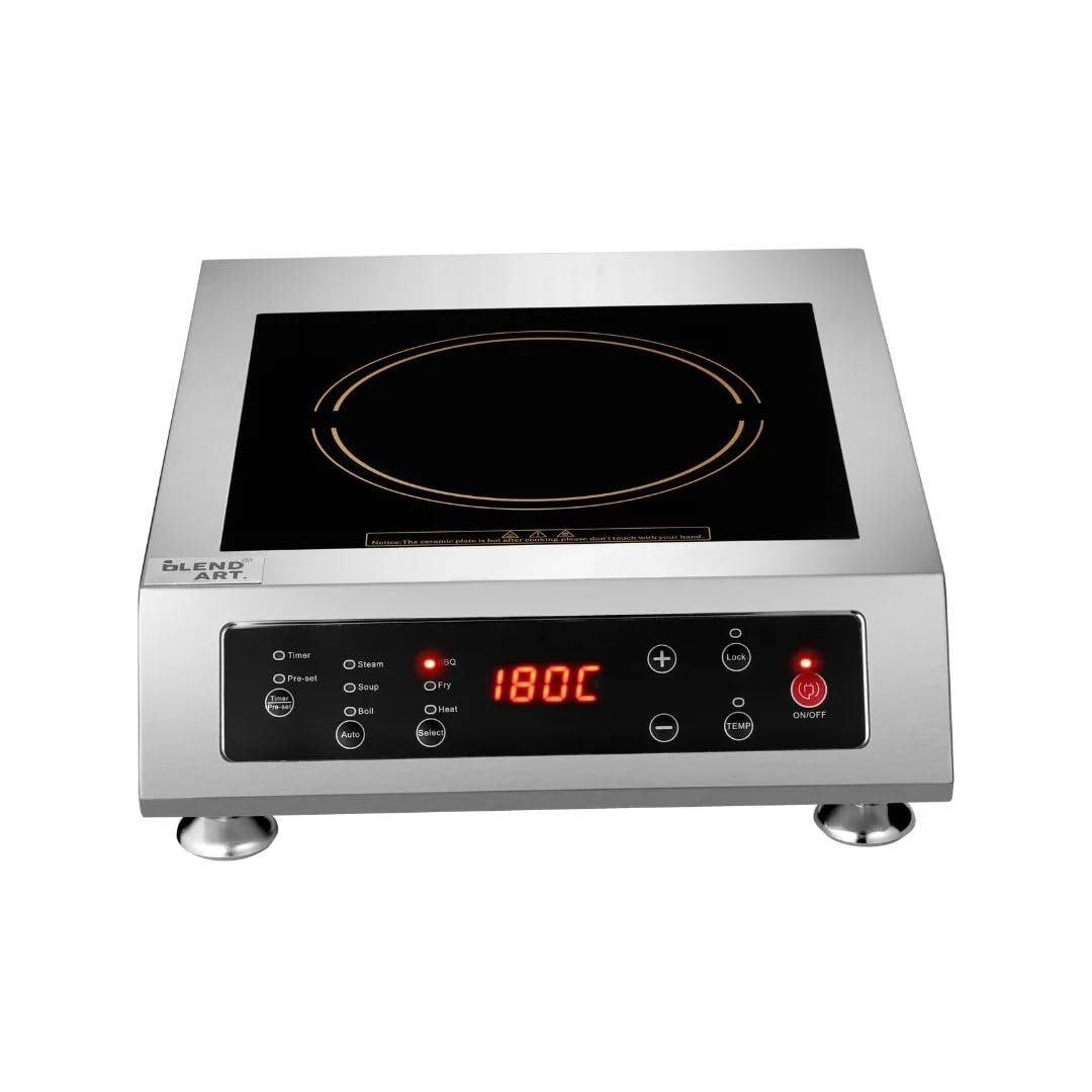 Blend Art 3500W Commercial Induction Cooktop | HeavyDuty Stainless Steel Body | Automatic Temperature Control | 6 Cooking Modes