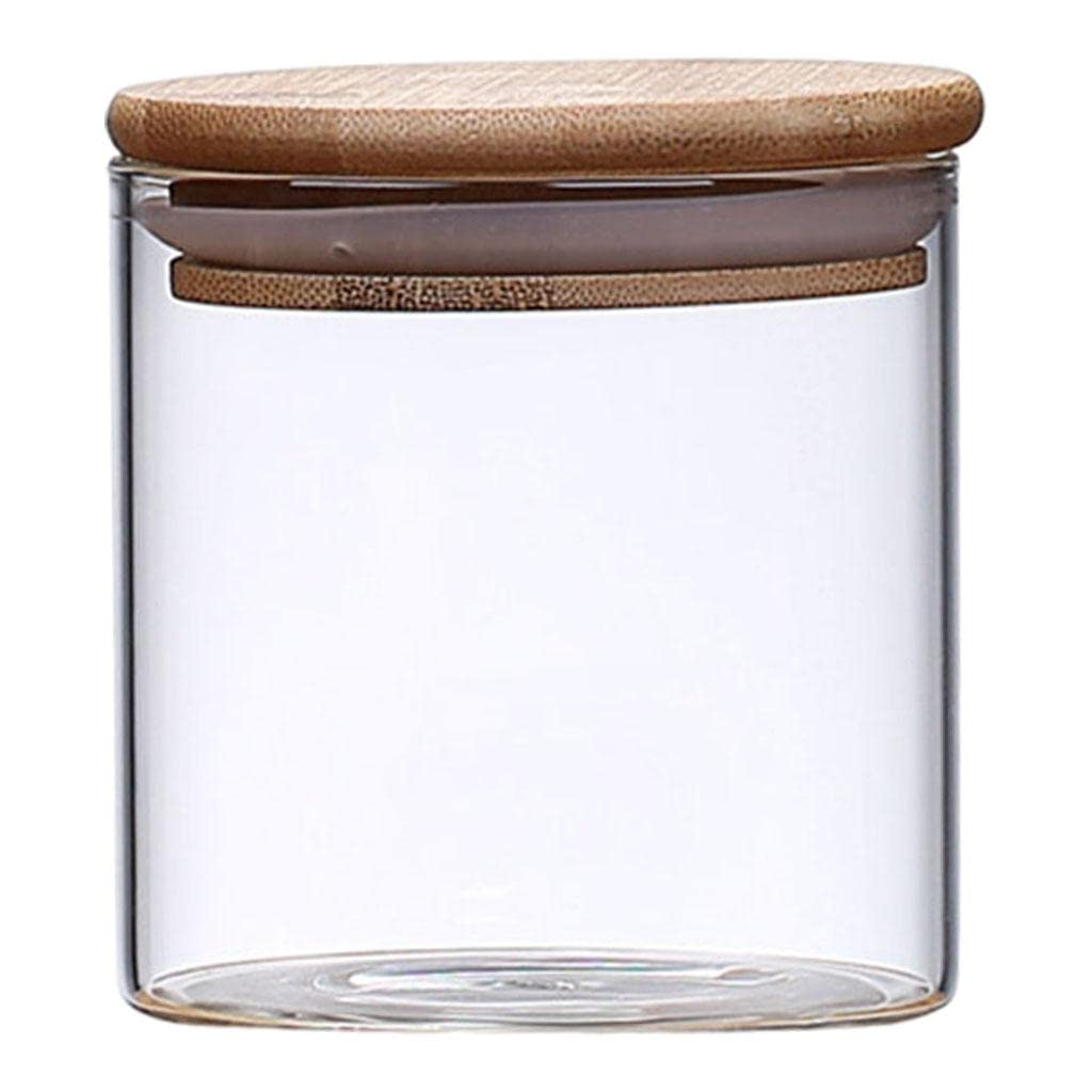 Vms India Glass Jar With Bamboo Lid Food Storage Container For Rice Sugar Cereal 8.5X8Cm 350Ml