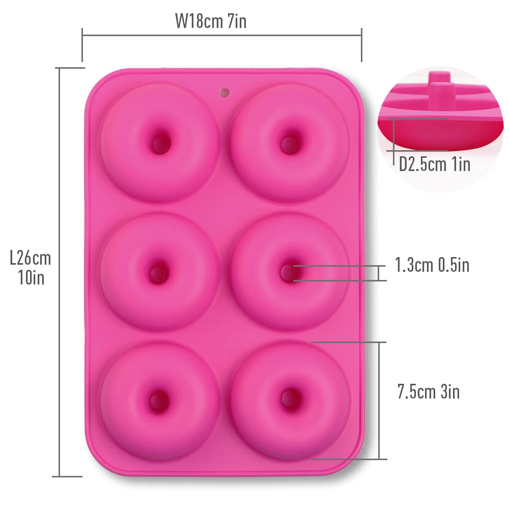 Homedge Silicone Donut Molds, 2-Pack Of Non-Stick Food Grade Silicone Pans For Doughnut Baking - Green And Pink