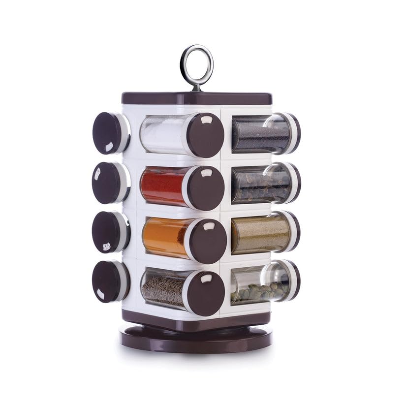 CLEVERCART Ganesh Multipurpose Revolving Spice Rack with 16 Dispensers (100 ml Each) | 360 Rotating Plastic Masala Stand | Kitch