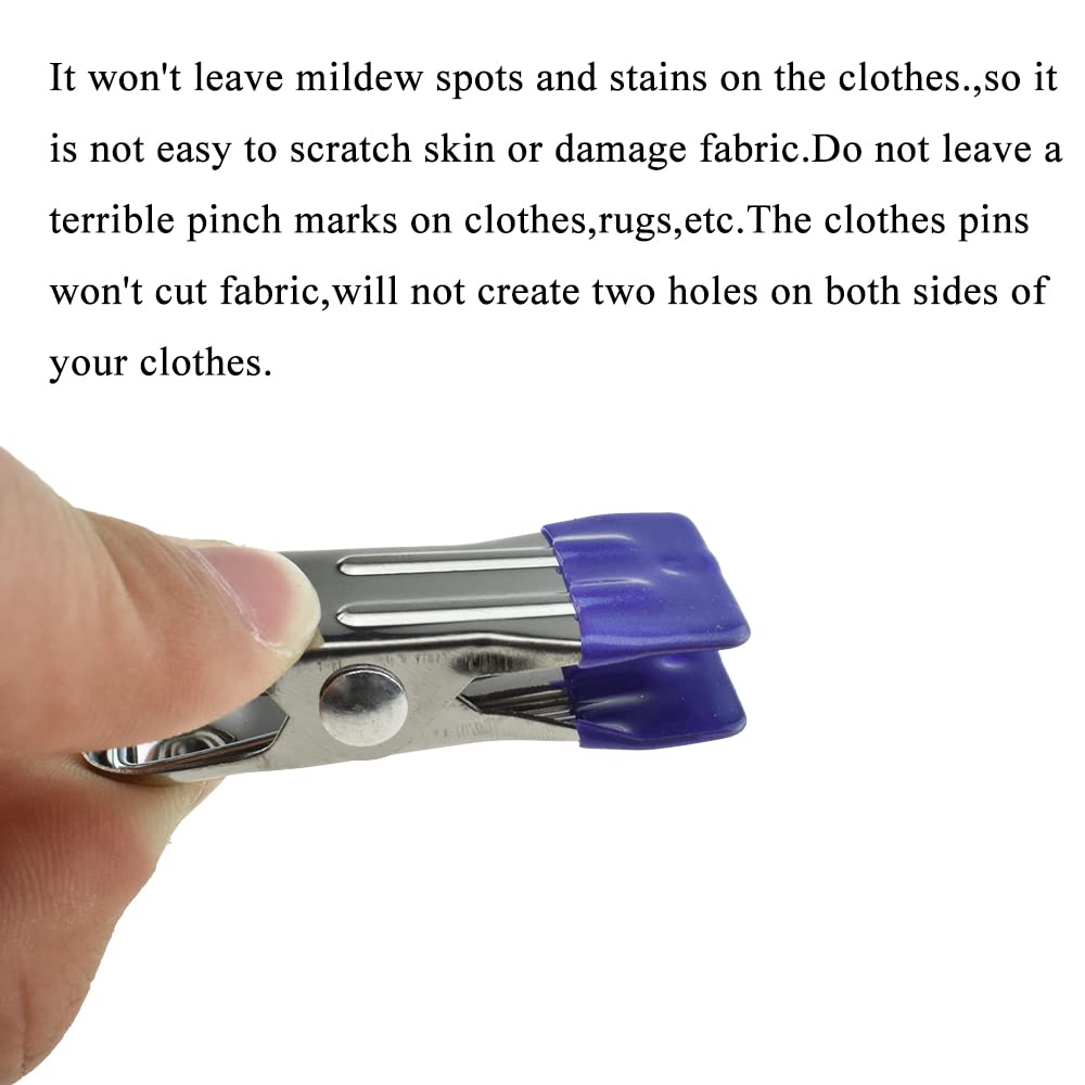 Hahiyo Stainless Steel Clothespins Sock Clip Laundry 2.2inch Length with Spring Strong Grip Windproof Easy Pinch Hang Handy Save Space Not Damage Leave Pinch Mark for Clothesline Towel 5colors 15PCS