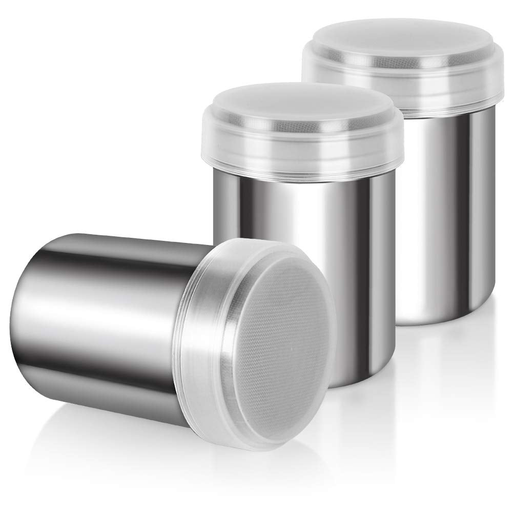 Accmor 3Pcs Powdered Sugar Shaker Duster, Cinnamon Shaker Flour Sifter, 14Oz Stainless Steel Fine Mesh Dredges Shakers For Cinna
