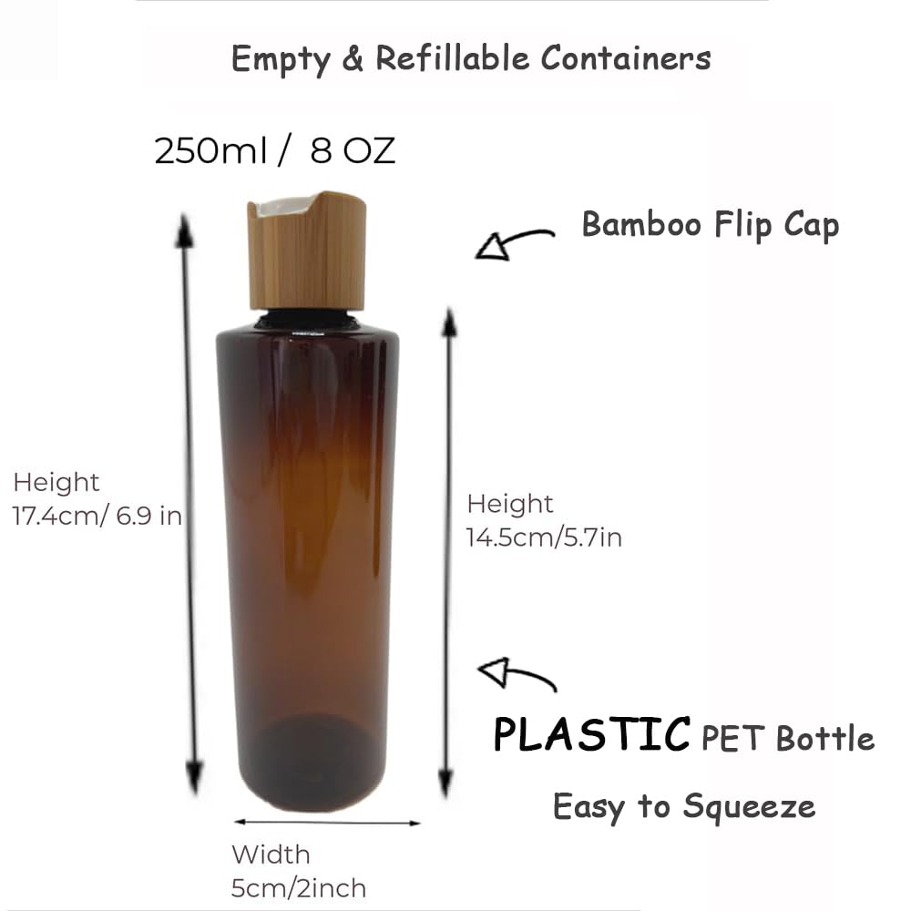 Beeco Gif2U Empty Cosmetic Bottles 8Oz/250Ml 2 Pack With Bamboo Disc Top Flip Cap For Shampoo Lotion Liquid Soap,Cream,Refilable