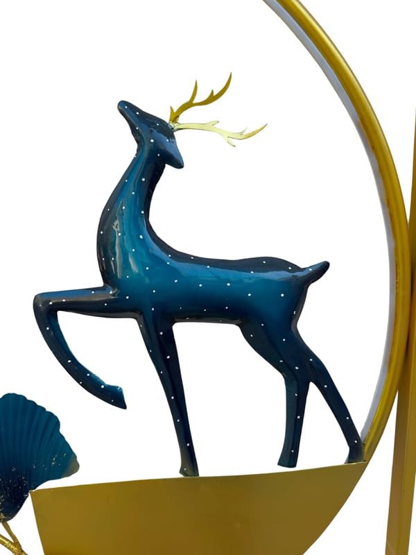 Rsn Big Metal Wall Decor,3D Handmade Deer With Zinko Leaves Iron Wall Art Decor, Large Modern Deer Home Metal Wall Hangings, Liv