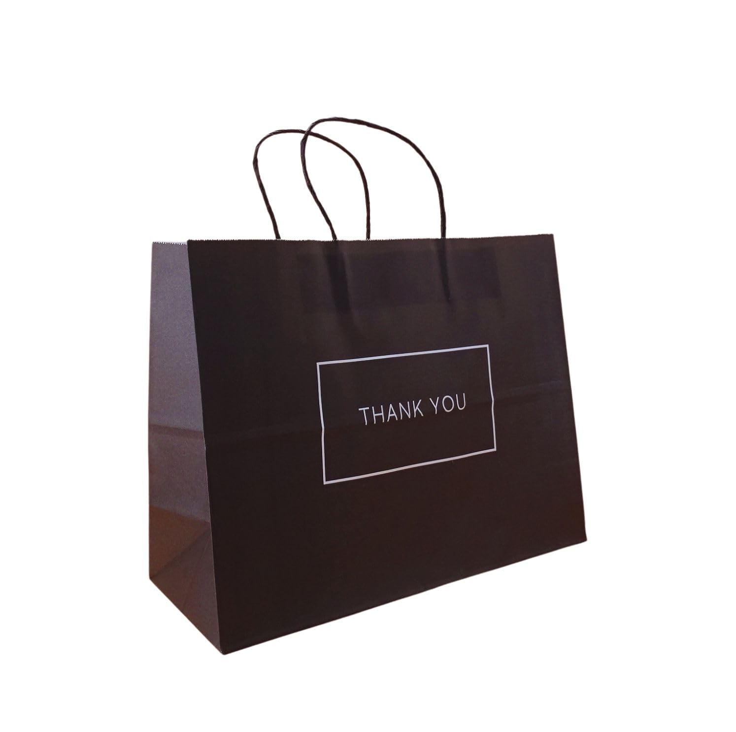 Rangit Bhumi Gift Bags- 25Pcs 13X5X10 Inch Medium Black Thank You Paper Bags With Handles Bulk- Paper Carry Bag For Return Gifti