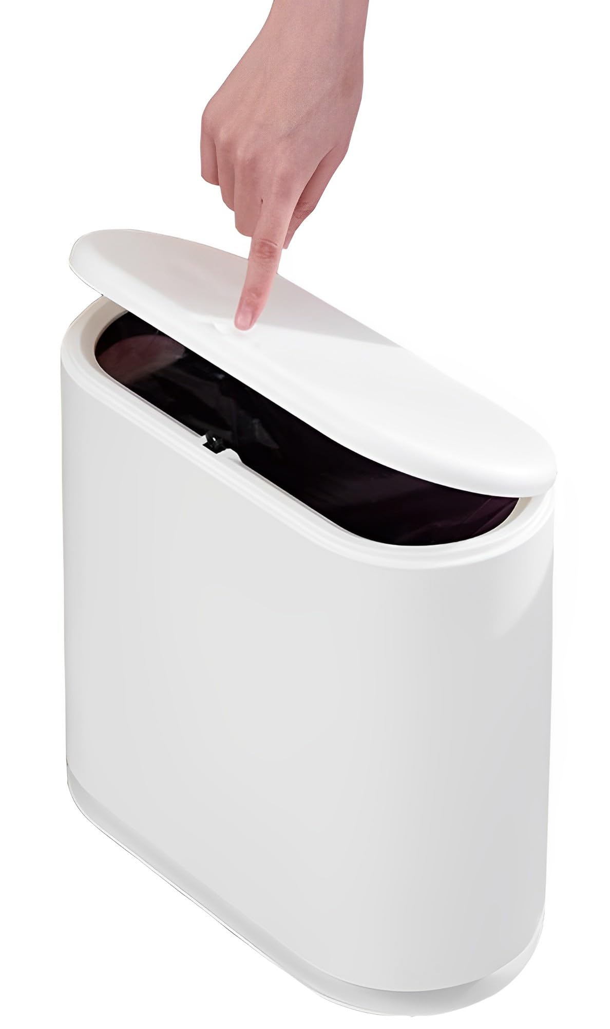 Sooyee 10 Liter Rectangular Plastic Trash Can Wastebasket with Press Type Lid,2.4 Gallon Garbage Container Bin for Bathroom,Powd