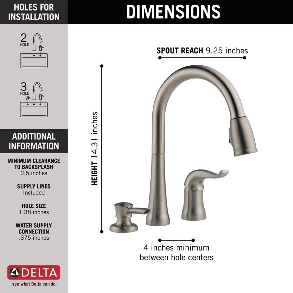 Delta Faucet Kate Pull Down Kitchen Faucet Brushed Nickel With Pull Down Sprayer, Kitchen Sink Faucet, Faucet For Kitchen Sink,