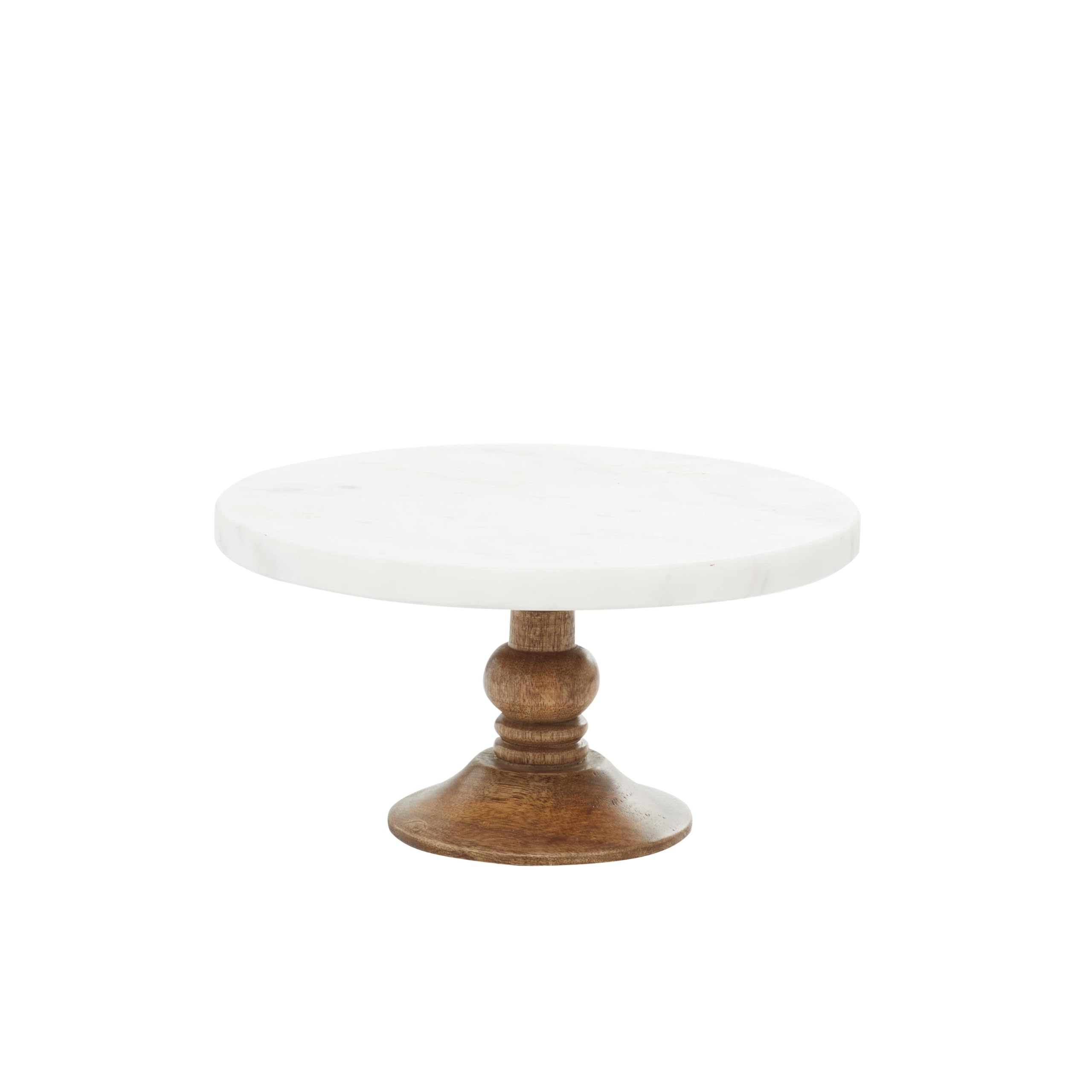 Deco 79 Mango Wood Cake Stand With Wood Base, 10'' X 10'' X 5'', White