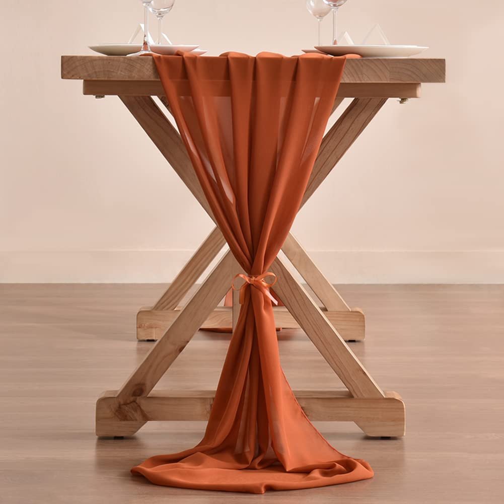 Socomi 14Ft Terracotta Chiffon Table Runner 29X170 Inches Sheer Wedding Runner Romantic Rustic Table Runner For Easter Thanksgiv