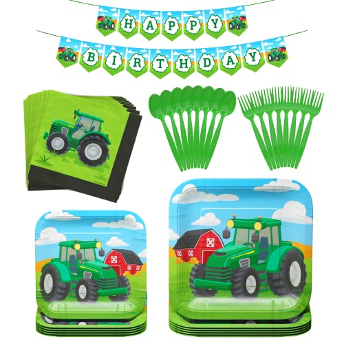 Tractor Standard Party Supplies Pack (109 Pieces For 20 Guests) - Tractor Birthday Party Supplies, Tractor Plates And Napkin, Tr